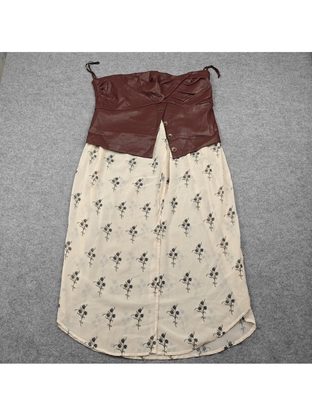 NWT Anthropologie Brown Faux Leather Bodice with Cream Floral Skirt